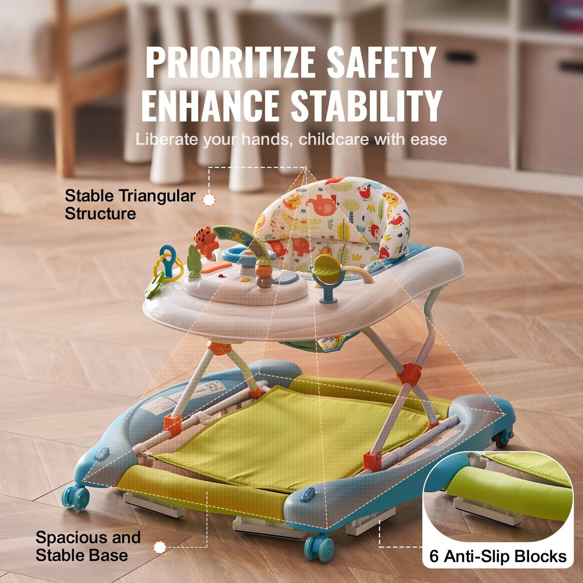 4-in-1 Baby Walker Foldable Activity Center Adjustable