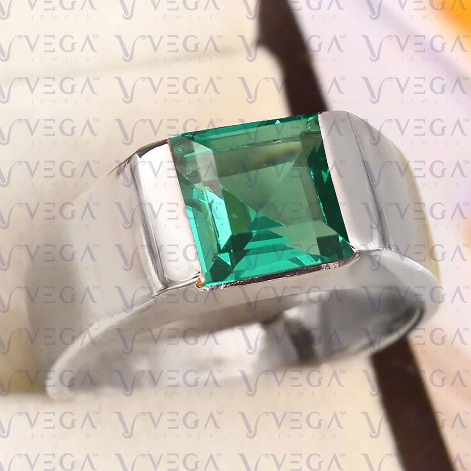 Anillo solitario de esmeralda natural corte Asscher de 4,00 quilates chapado en platino 950PT Foto 4 de 4