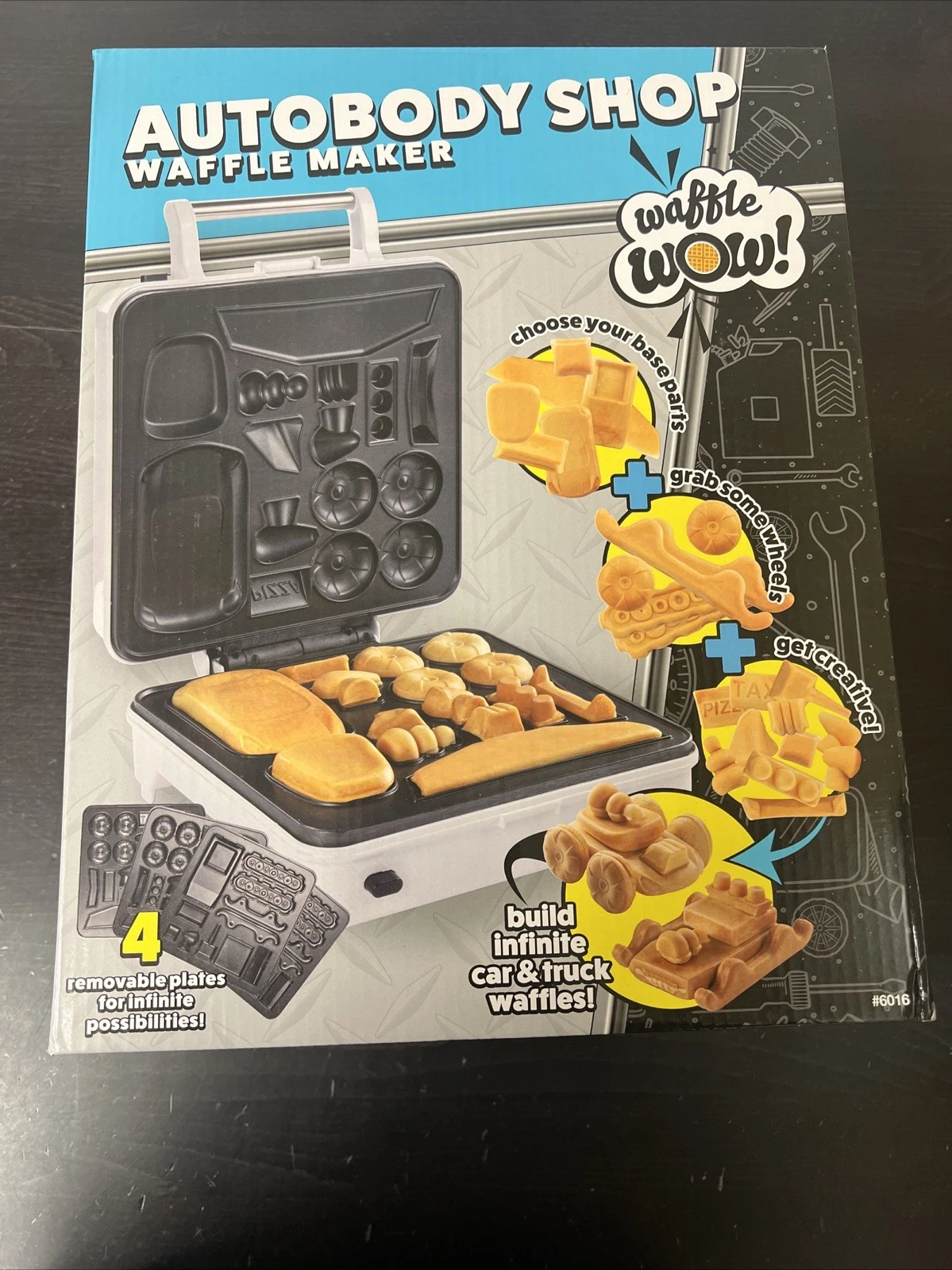 Auto Body Shop Waffle Maker- Nonstick Iron w 4 Removable Dishwasher Safe Plates