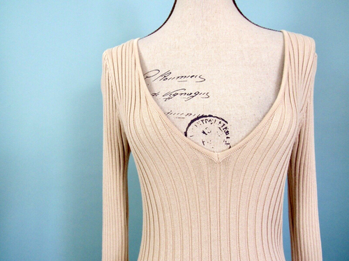 Size: S Hera Beige/Tan Maxi Dress Ribbed Long Sleeve V-Neck Women - Picture 4 of 11