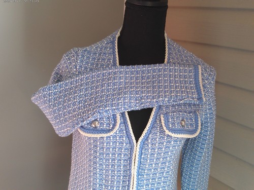 TALBOTS XS BLUE & WHITE WOMENS KNIT BLAZER WITH POCKETS - Picture 3 of 5