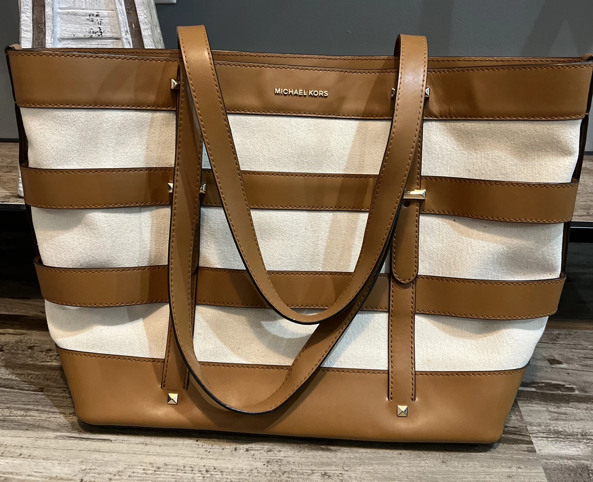 Michael Kors Marie Large Cage Tote Purse Leather Canvas EUC