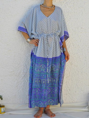 Wholesale Lot Indian Women Silk Saree Long Kaftan Dress Women Sleepwear Caftan - 第 5/13 張圖片