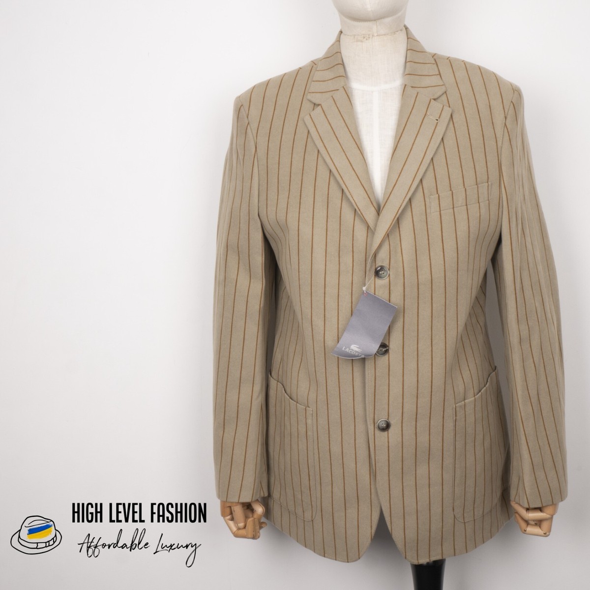 LACOSTE Men's Velvet Striped Beige Single Breasted Three LACOSTE Men's Velvet Striped Beige Single Breasted Three