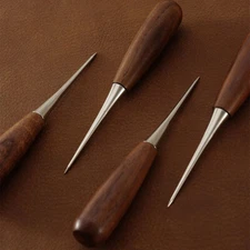 2X Leather Craft Awl Sewing Walnut Handle Punching Hole Stitching Overstitch