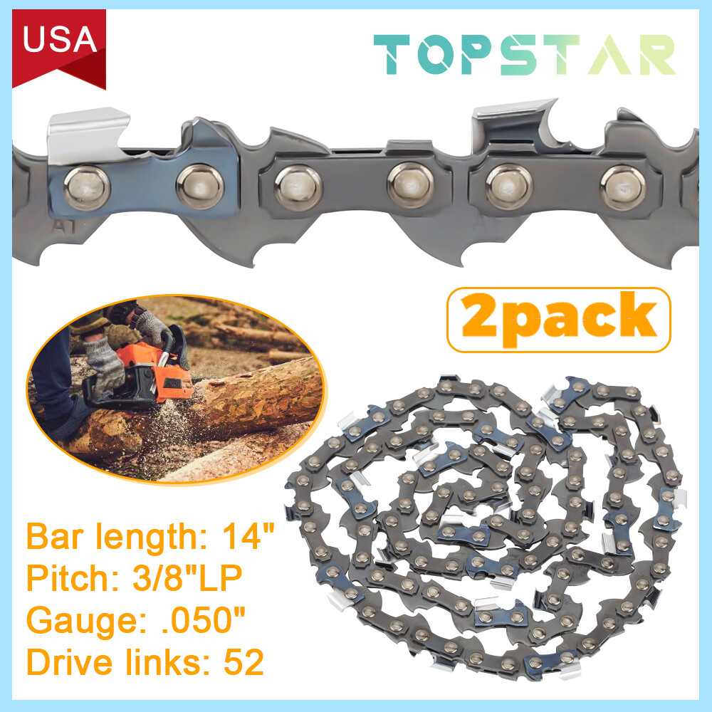 Hipa 14 Inch Chainsaw Chain 2-Pack – 3/8 Low Profile, 0.050 Gauge, 52 Drive Links, Fits Portland Harbor Freight 64497/67255, S52, Steel