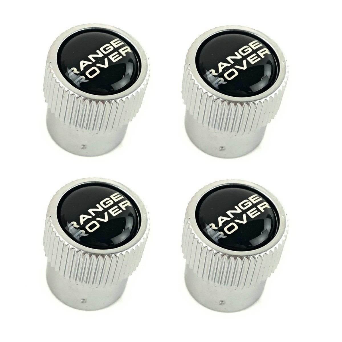 Range Rover Black + Silver Tire Wheel Valve Stem Caps Set Genuine