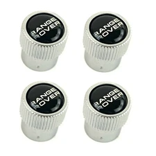 Range Rover Black + Silver Tire Wheel Valve Stem Caps Set Genuine VPLRW0149