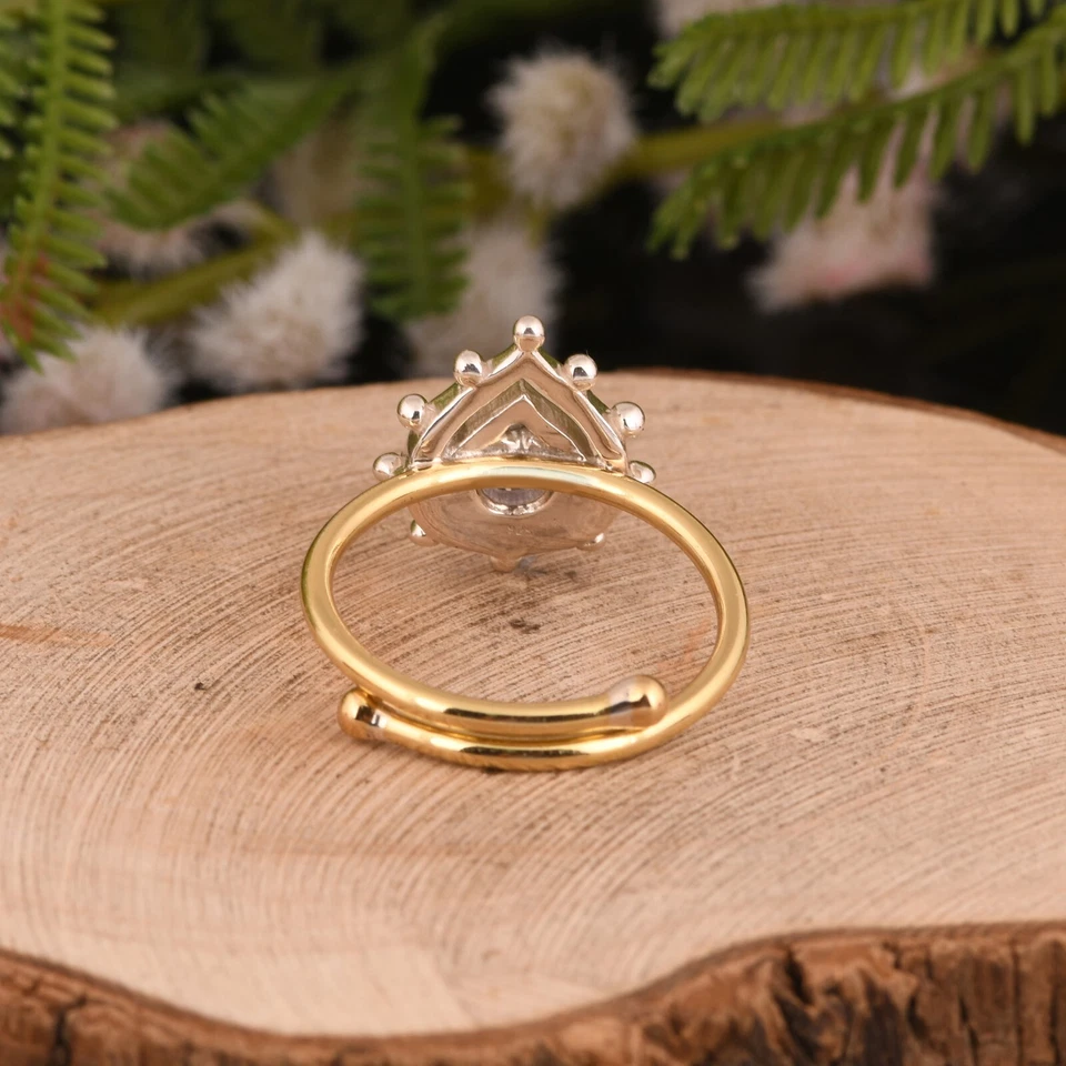 Anillo con forma de pera doble punteado forma ajustable piedra preciosa anillo de latón en tanzanita Foto 2 de 4