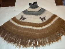 Vintage 60's Alpaca Wool Poncho Handmade in Peru, , 34" Wide x 21" Tall, EXC