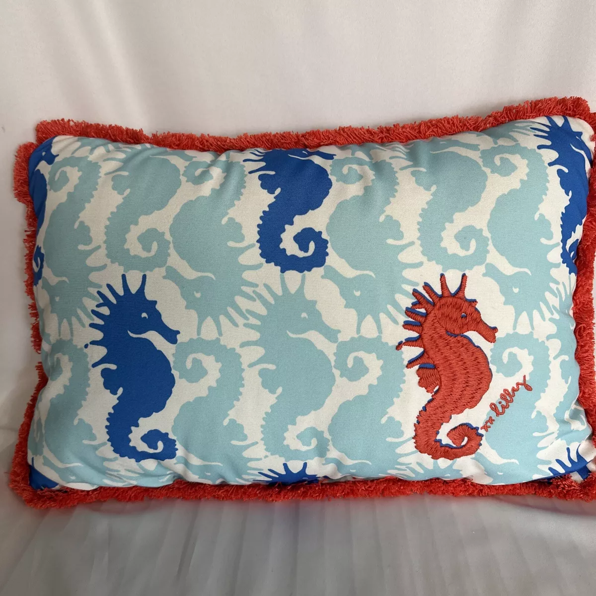 Pottery Barn Lilly Pulitzer Hold Your Horses Seahorse Indoor Outdoor Pillow