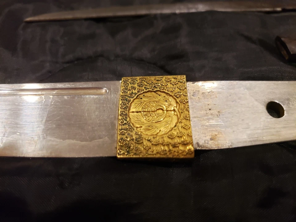 Espada Nihonto Wakizashi japonesa antigua hoja de plata única con habaki dorado Foto 4 de 4