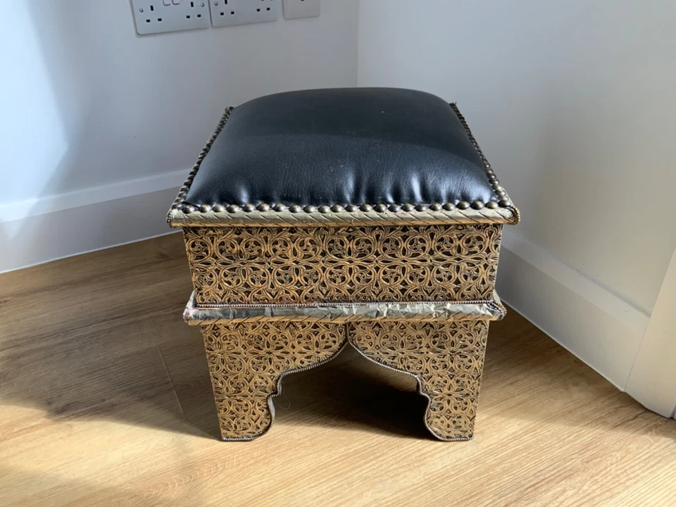 Moroccan Leather Hand Made Stool - Image 2 of 4