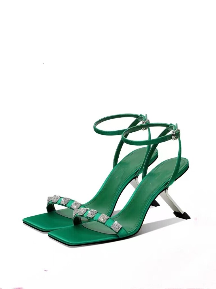 2024 Women's Fashion Sexy Open Toe Diamante Ankle Strap High Heel Sandal Shoes