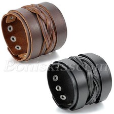 Punk Braided Multilayer Leather Bracelet Buckle Adjustable Mens Wide Bangle Cuff