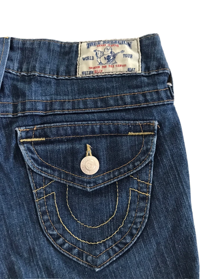 Pantalones cortos de mezclilla True Religion tiro bajo para mujer 27 azul lavado medio Foto 4 de 4