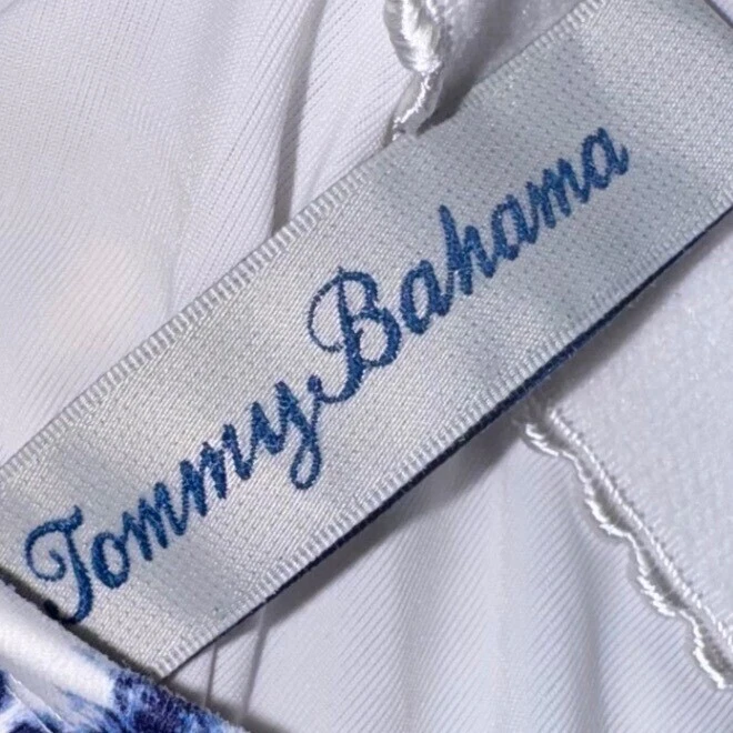 Tommy Bahama One Piece Swimsuit Tummy Control Blue White Size 8 Recycled Nylon - Image 2 of 4