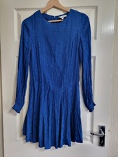 & Other Stories Blue Jacquard Balloon Sleeve Mini Skater Dress Size EU 38 UK 10