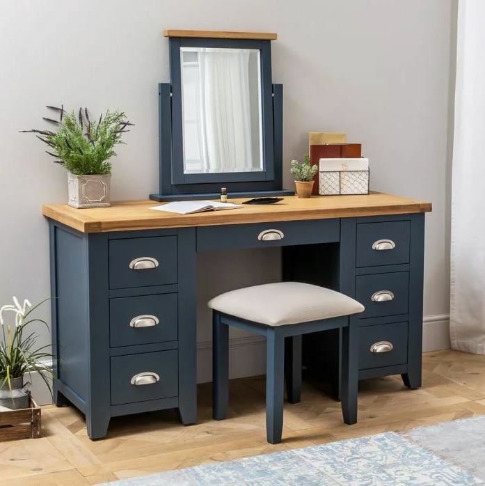 blue dressing table stool Dressing Table Navy Blue Velvet Stool BONTEC Velvet Dressing Table Stool,  Round Vanity Stool With Storange,