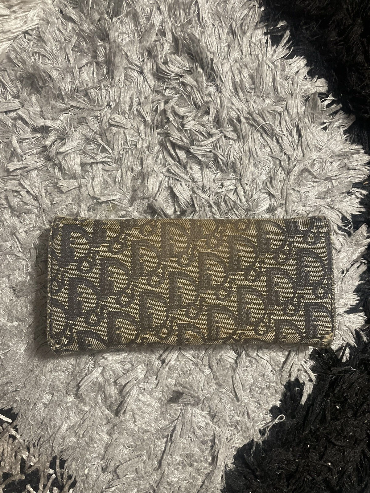 Portefeuille long CHRISTIAN DIOR bleu oblique logo jacquard fermeture éclair autour vintage