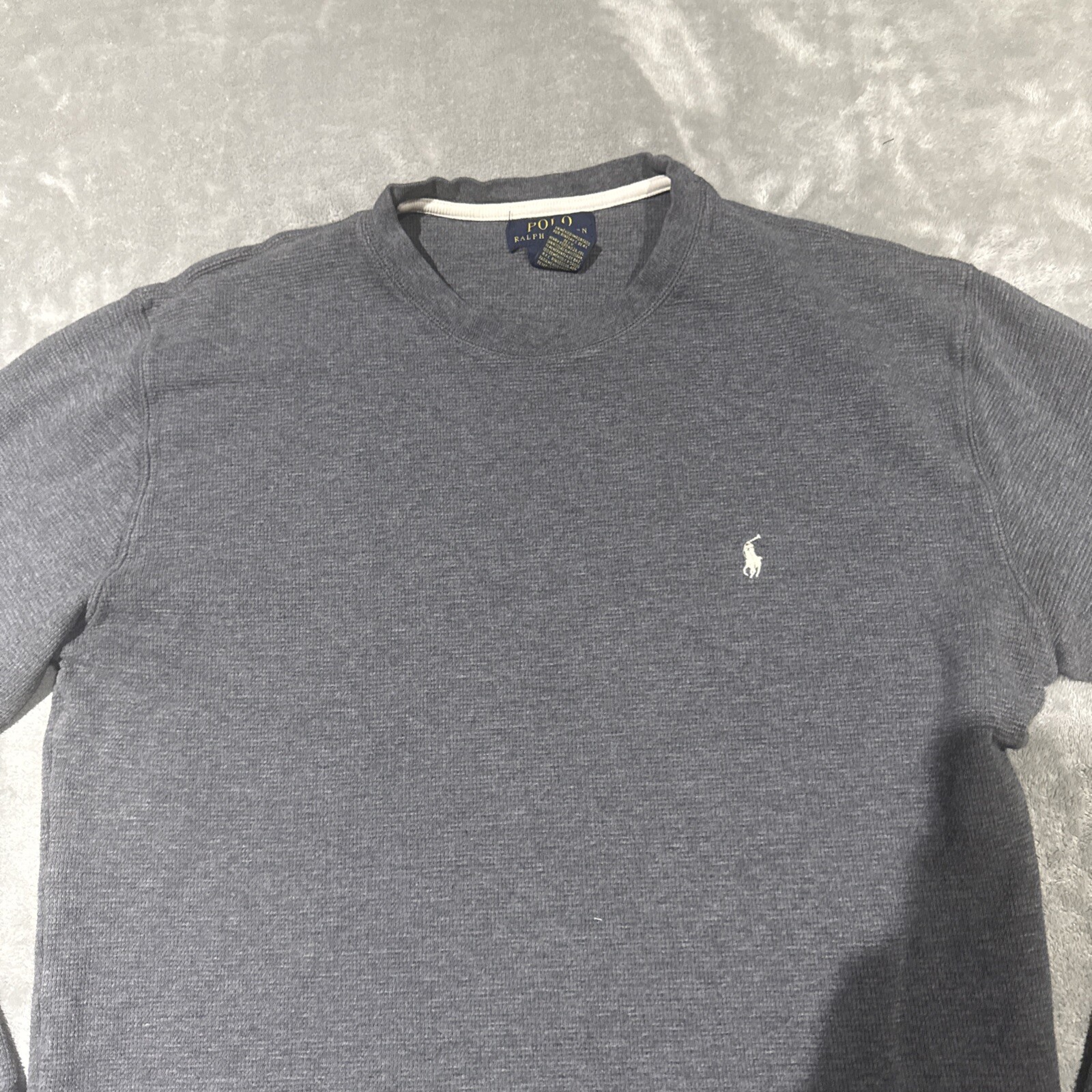 Polo Ralph Lauren maglia waffle termica manica lunga camicia uomo L grigio bianco pony