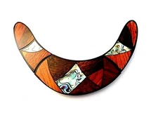 5 pc Set Inlaid Paua Abalone & Bayong Wood Crescent Moon Focal Bead Boho Beads