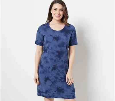 Denim Co Fench Trry Crystal Wash Tie-Dye T-Shirt Dress-Navy-Petite XS-A471745