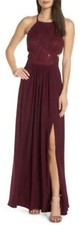 Morgan & Co size 7 Burgundy Strappy Back Sequin Lace Evening Dress NWOT 