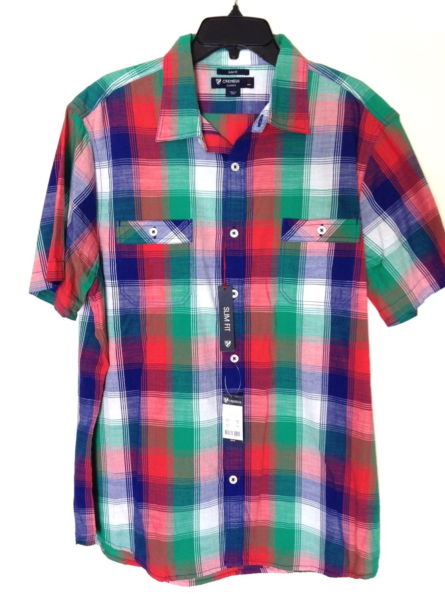 Chemise Homme Daniel Cremieux Classics à Carreaux - Taille XL Slim - Manches Courtes 100% Coton Neuf Avec étiquette