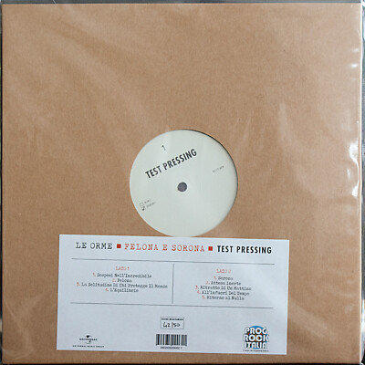 Prog Rock - Le Orme - Felona E Sorona - TEST PRESSING ITA 2023 Nr 42 bis 50 MINT