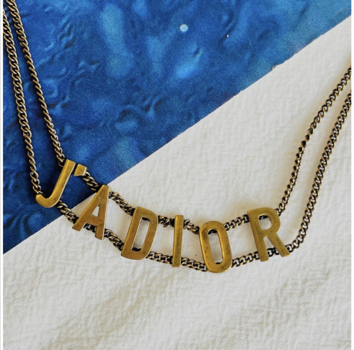 Dior Necklace J'ADIOR Vintage Chain Choker Metal Gold Bronze CD