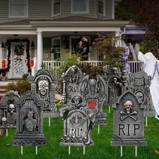 9 Styles Halloween Tombstone Yard Stakes Signs Graveyard Tombstones Yard Sign...