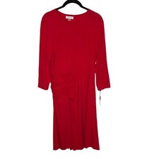 NWT Calvin Klein Womens Dress 10 Shirred on Side Career Stretchy Knee Length Red