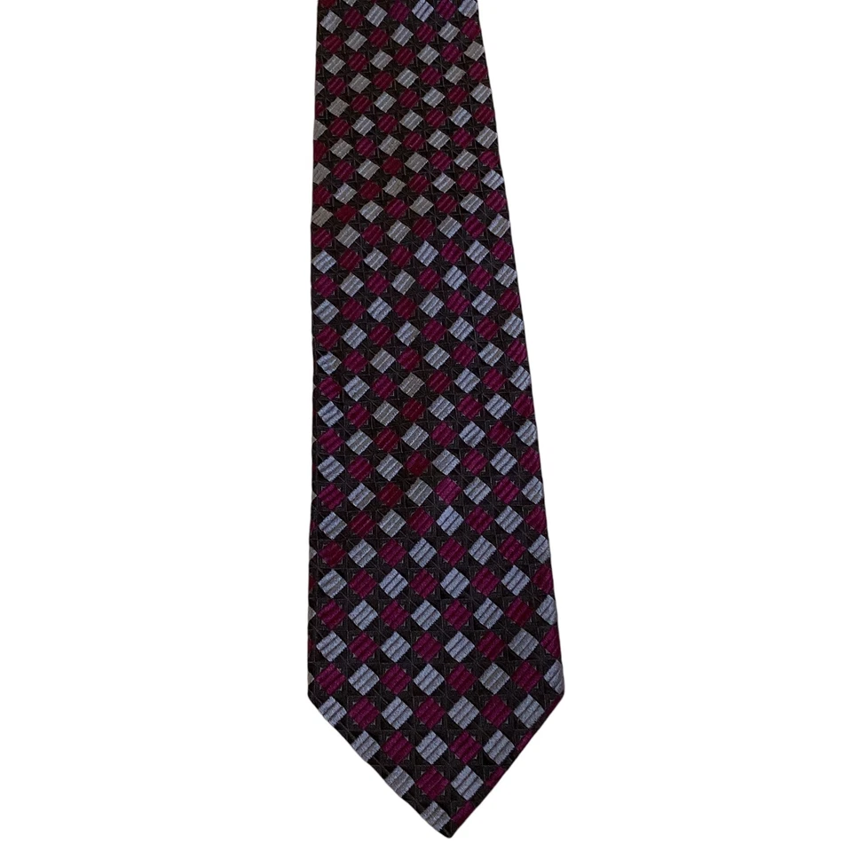 Corbata de seda para hombre NEIMAN MARCUS ITALIA diseñador geométrico púrpura/azul/negro usada en excelente estado Foto 2 de 3