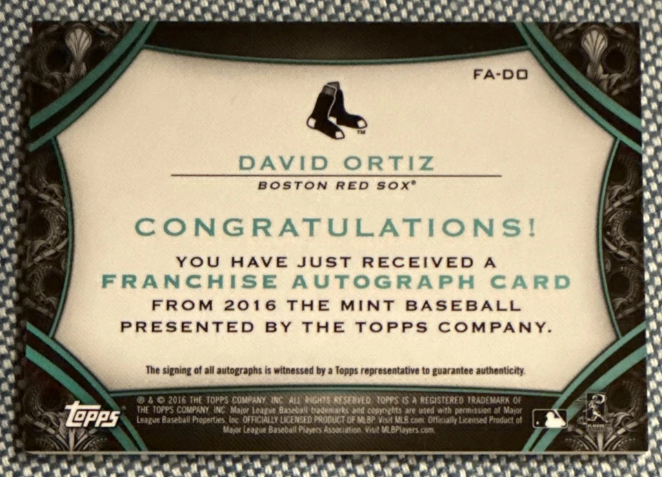 David ORTIZ🔥2016 Topps The Mint Franchise Auto Emerald #FA-DO 1/10 Red Sox NM📈 - Image 2 of 2