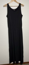 Fever Black Tank Maxi Dress Side Slits Elastic Waist Sz S Flowy Resort Wear