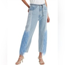 Levi's Women's 28 Barrel Crop Blue Made  Crafted Fringe Panelled Jeans NEW