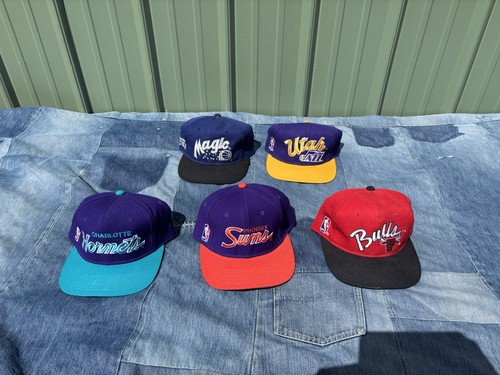 Vtg Lot NBA Sports Specialties Fitted 7 1/4 7 1/8 Hat Cap Wool Script Cursive