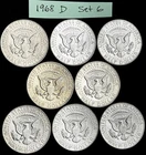 40% Silver Kennedy Half Dollars, 1968 D, 8 Coins, Circulated Lot  (Ref. K68 6)