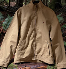 Tommy Hilfiger Men's khaki Full Zip Swing Top Jacket Stand-Up Collar Logo L/G