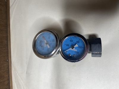 #ad NOS Dual Blue Face Analog Air Pressure Gauge Assembly w Fittings 1500 psi $49.99