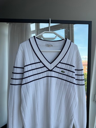 Vintage Lacoste Chemise Tennis Sweater White Navy Made in France Size 4 - Picture 2 of 12