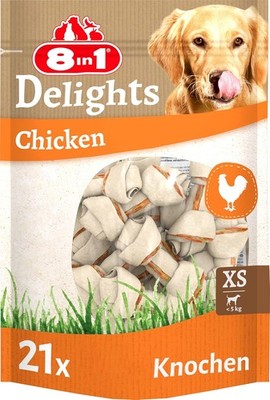 8in1 Delights Chicken Knochen XS - gesunde Kauknochen für mini Hunde, 21 Stück