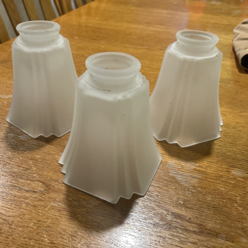 FROSTED WHITE GLASS LIGHT FIXTURE / COVERS,VINTAGE 80'S,SET OF 3 NO CHIPS 