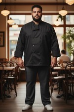 NEW CHEF WORKS JLLS BLACK PLUS SIZE 4X LONG SLEEVE BUTTON UP COOK UNIFORM NEW