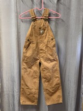 Carhartt Kid  s Boys Brown Canvas Bib Overall Double Knee, Size 6, Loose Fit