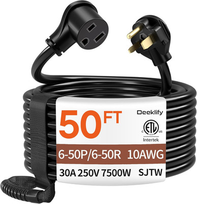 50FT 30 Amp 10 Gauge 3 Prong Welder Extension Cord, NEMA 6-50P to NEMA 6-50R, He