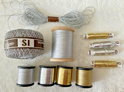 SI Schurer Needlepoint Embroidery Thread Collection Lot of 11 Gold and Silver