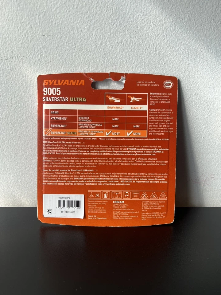 Sylvania Silverstar Ultra 9005 High Performance Headlight 2 Bulbs NEW - Image 2 of 2
