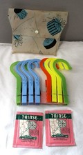 VINTAGE ATOMIC 50'S PLASTIC TRAVEL BAG W/ HANGERS 2 PKGS TRINSE LAUNDER CLOTHES